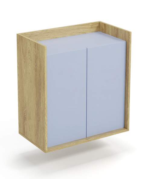 Závěsná skříňka MOBIUS 2D, barva: dub hikora / světle modrá