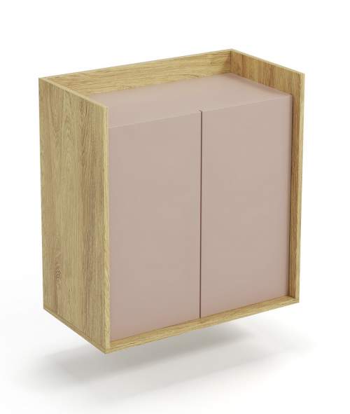 Závěsná skříňka MOBIUS 2D, barva: dub hikora / růžová