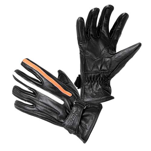 Moto rukavice W-TEC Classic, černá s oranžovým a bílým pruhem, M