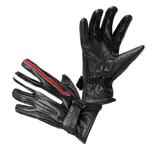 Moto rukavice W-TEC Classic, Jawa černá s červeným a bílým pruhem, L