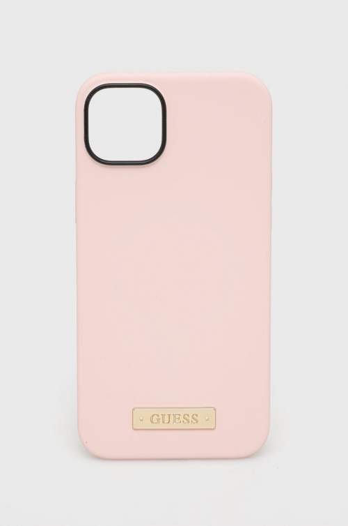Guess Silicone Metal Logo MagSafe kryt iPhone 14 Plus růžový