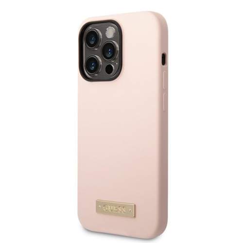 Guess Silicone Metal Logo MagSafe kryt iPhone 14 Pro Max růžový