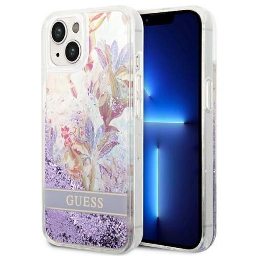 Guess GUHCP14SLFLSU hard silikonové pouzdro iPhone 14 6.1" purple Flower Liquid Glitter