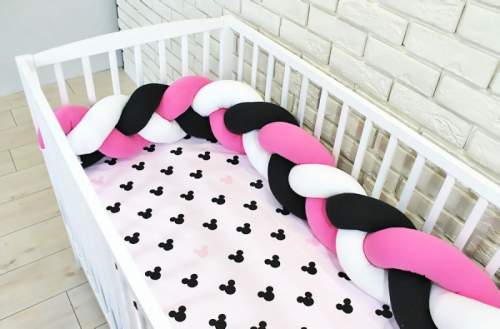 Baby Nellys Mantinel pletený cop s povlečením Mickey - černá, bílá, růžová, vel. 120x90