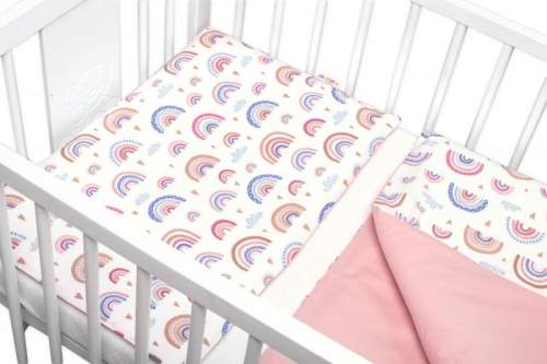 Baby Nellys 2-dílné bavlněné povlečení Duha pastelová s potiskem/pudrová 135x100 cm