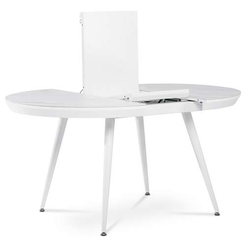 - Jídelní stůl 110+40x110 cm, keramická deska bílý mramor, MDF. kov.nohy, bílý mat - HT-409M WT