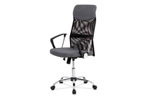 Kancelářská židle, KA-E301 GREY, houpací mech., šedá látka + černá MESH, kovový kříž