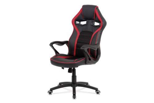 Autronic Kancelářská židle, potah černá ekokůže, černá a červená látka MESH, černý plasto - KA-G406 RED