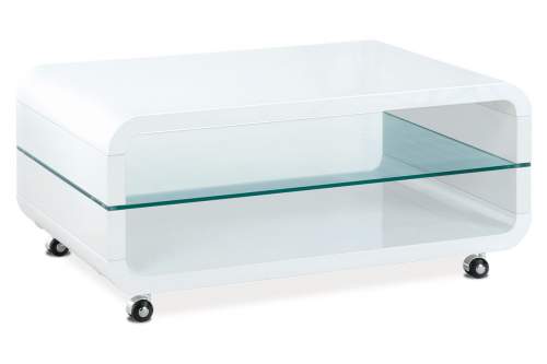 Konferenční stolek WT s kolečky, š.90cm, MDF bílý/sklo
