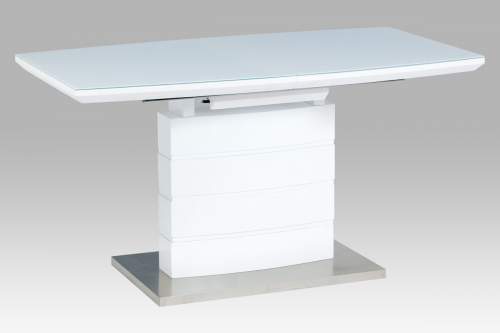 Autronic Rozkládací jídelní stůl 140+40x80x76 cm, bílé sklo, bílý vysoký lesk, broušený n - HT-440 WT