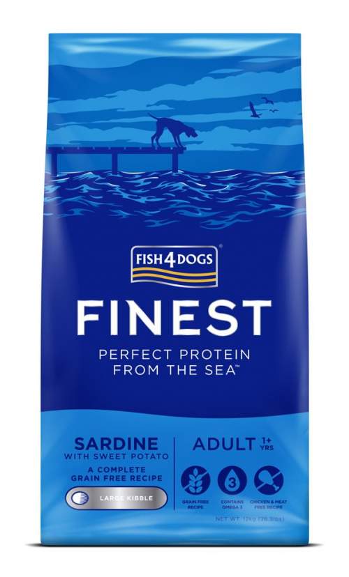 FISH4DOGS Granule velké pro dospělé psy Finest sardinka se sladkými bramborami 12kg 1+