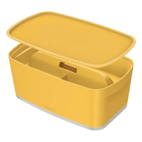 Žlutý úložný box s víkem a organizérem Leitz Cosy, objem 5 l