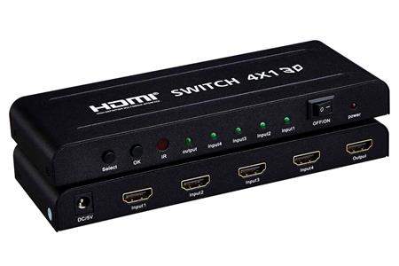 PremiumCord HDMI switch 4:1 kovový s dálkovým ovladačem a napájecím adaptérem khswit41b