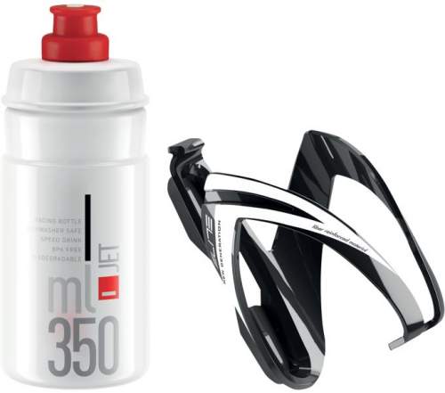 Elite Kit Ceo sada košíku a láhve 350 ml Black Glossy/White Graphic/Clear logo Red