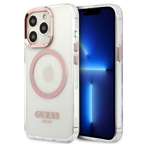 Guess Transparent MagSafe Kompatibilní Zadní Kryt pro iPhone 13 Pro Pink