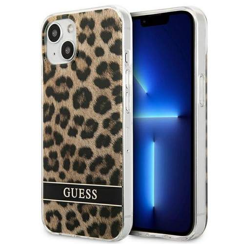 Pevné puzdro Guess GUHCP13SHSLEOW na Apple iPhone 13 mini hnedé Leopard