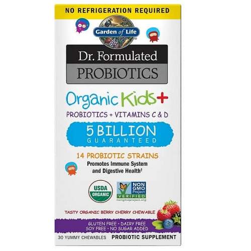 Garden of Life Dr. Formulated organická probiotika s příchutí lesního ovoce a třešně 30 tablet