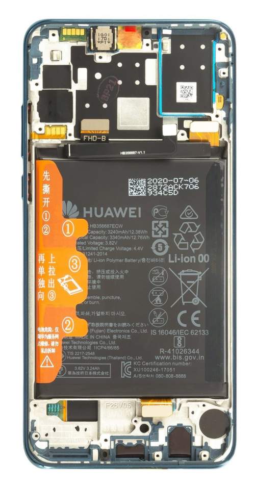 Huawei LCD Display + Dotyková Deska + Přední Kryt Huawei P30 Lite Black (pro 24MP foto) (Service Pack)