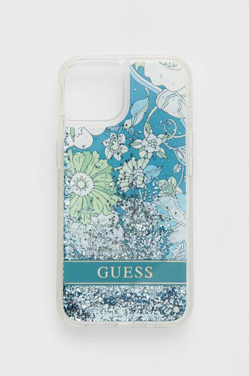 Guess GUHCP13MLFLSN iPhone 13 6,1" zelené Flower Liquid Glitter