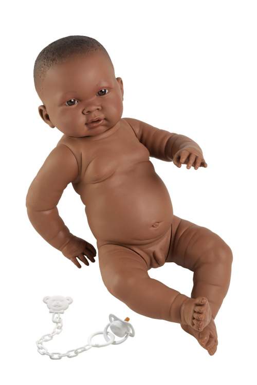 Llorens 45003 NEW BORN CHLAPEČEK realistická panenka miminko černé rasy s celovinylovým tělem 45 cm