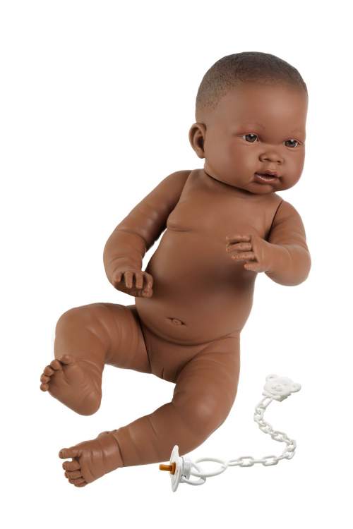 Llorens 45004 NEW BORN HOLČIČKA realistická panenka miminko černé rasy s celovinylovým tělem 45 cm