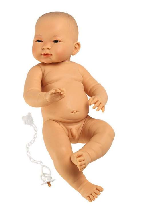 Llorens 45005 NEW BORN CHLAPEČEK realistická panenka miminko žluté rasy s celovinylovým tělem 45 cm