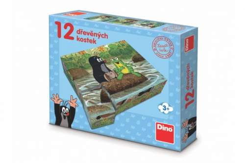 Dino Kostky kubus Krtek a zvířátka dřevo 12ks v krabičce 22x18x4cm
