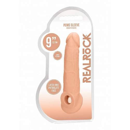 Návlek na penis RealRock Penis Sleeve 9″ tělový, návlek na penis 21,5 x 4,1–4,6 cm