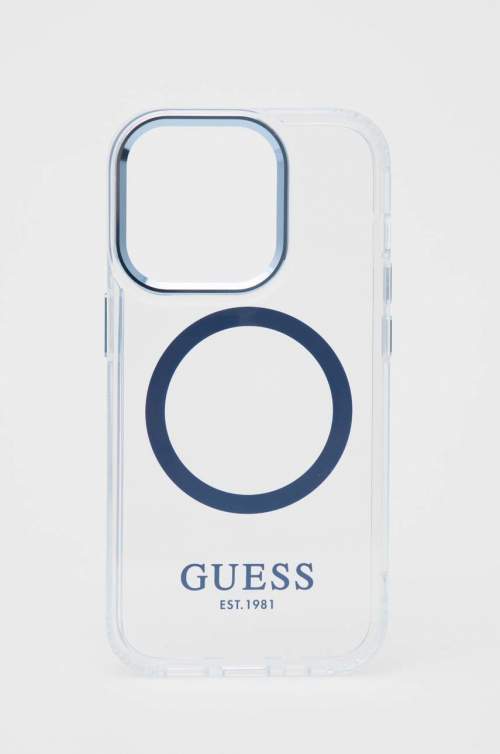 Guess GUHMP14LHTRMB Apple iPhone 14 Pro modré Metal Outline Magsafe