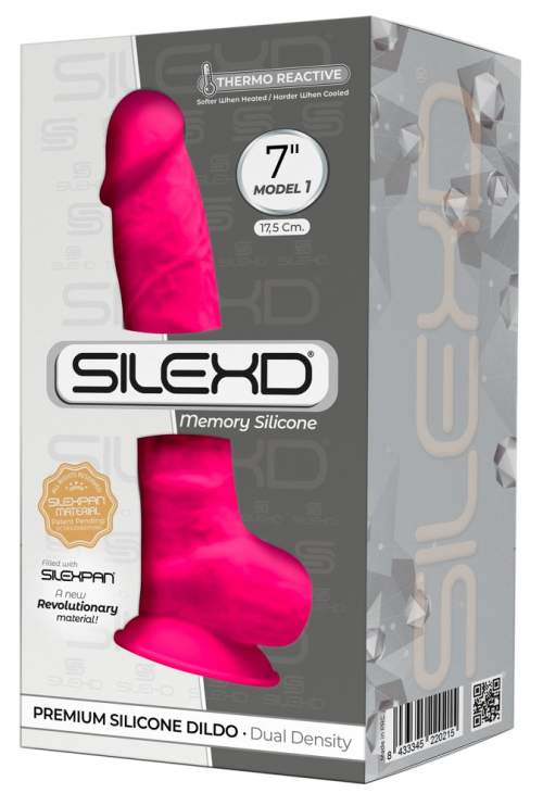 Silexd 7 - tvarovatelné dildo s varlaty a přísavkou - 17,5cm (růžové)