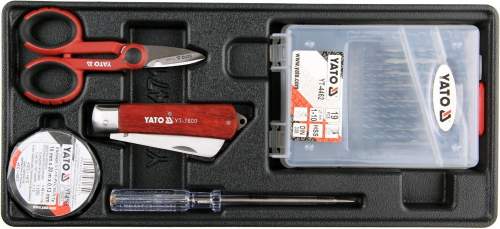 Vložka do montážní skříňky - izol. páska, zkoušečka, nůžky, montážní nůž, vrtáky YT-55471 YATO