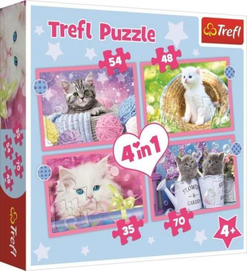 Puzzle 4v1 Zábavné kočky 28,5x20,5cm v krabici 28x28x6cm