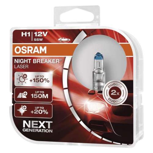 OSRAM žárovka H1 12V, 55W Night Breaker Laser Next Generation +150%  - sada 2 kusů