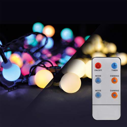 Solight 1V09-RGB,  LED 2v1 vánoční řetěz, koule, dálkový ovladač,200LED
