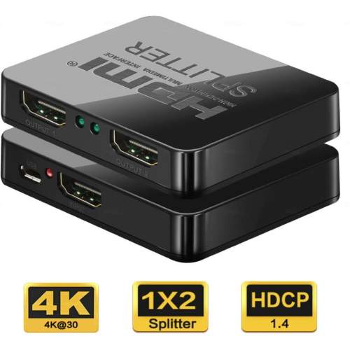 HDMI splitter 1-2 porty, s napájením z USB, 4K, FULL HD, 3D khsplit2c