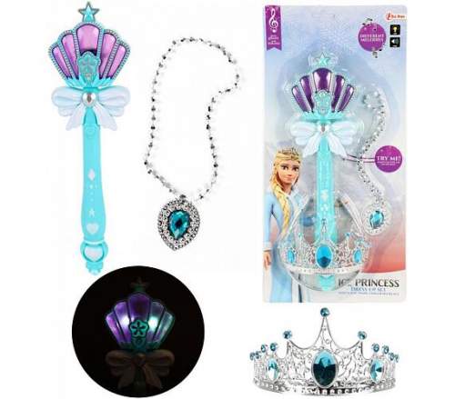 Teddies Kouzelní hůlka + čelenka a náhrdelník Ledová princezna plast na bat. se zvukem se světlem na kartě