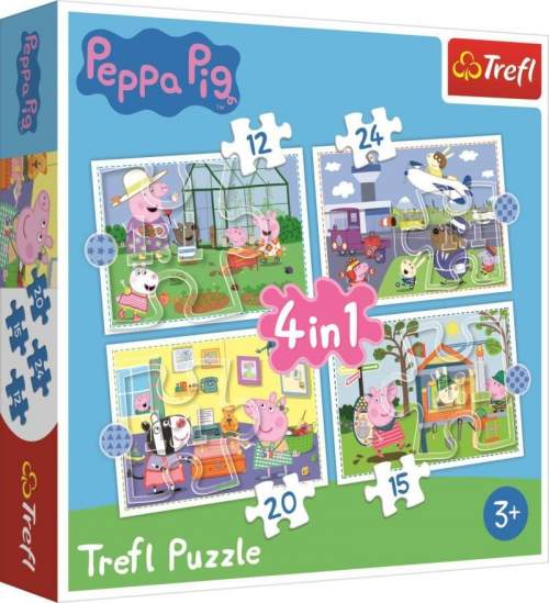 Puzzle 4v1 Peppa Pig/Prásátko Pepa Vzpomínka na prázdniny v krabici 28x28x6cm