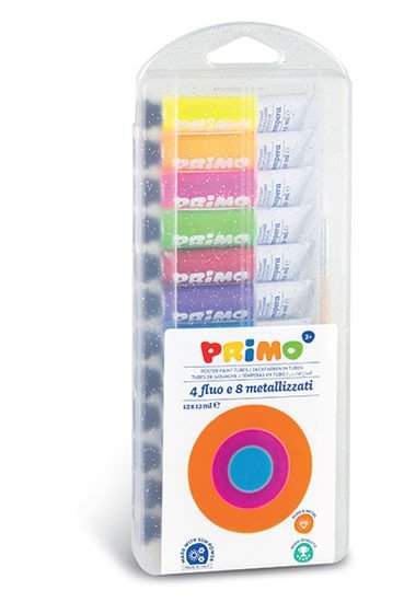 Temperové barvy PRIMO 12 × 12 ml, metalické a fluorescenční