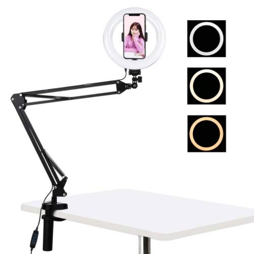 PULUZ Selfie Ring kruhové LED světlo 7.9'' + držák na stůl, černé (PKT3089B)