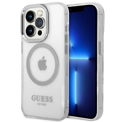 Guess GUHMP14XHTRMS Apple iPhone 14 Pro Max silver hard case Metal Outline Magsafe