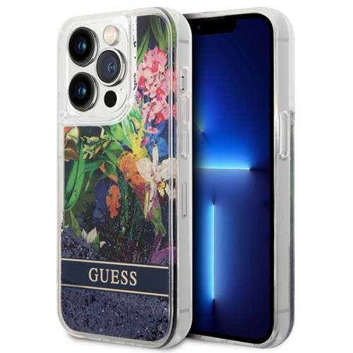 Guess GUHCP14XLFLSB Apple iPhone 14 Pro Max blue hardcase Flower Liquid Glitter