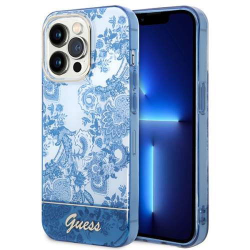Guess GUHCP14LHGPLHB hard silikonové pouzdro iPhone 14 PRO 6.1" blue Porcelain Collection