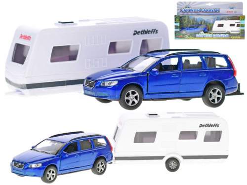 Mikro hračky Kids Globe Traffic Volvo V70 kov s karavanem 30cm na zpětný chod v krabičce