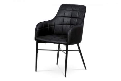 Autronic Jídelní židle, potah černá látka v dekoru vintage kůže, kovová čtyřnohá podnož, AC-9990 BK3