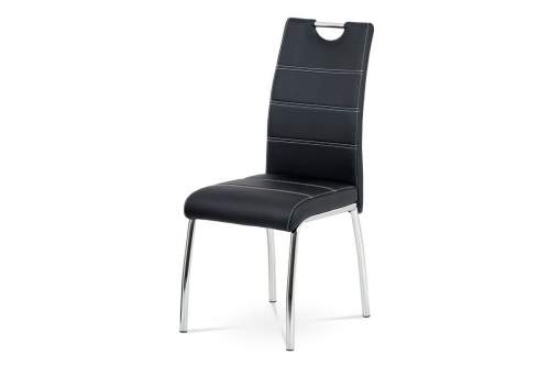 Autronic Jídelní židle, potah černá ekokůže, bílé prošití, kovová čtyřnohá chromovaná pod HC-484 BK