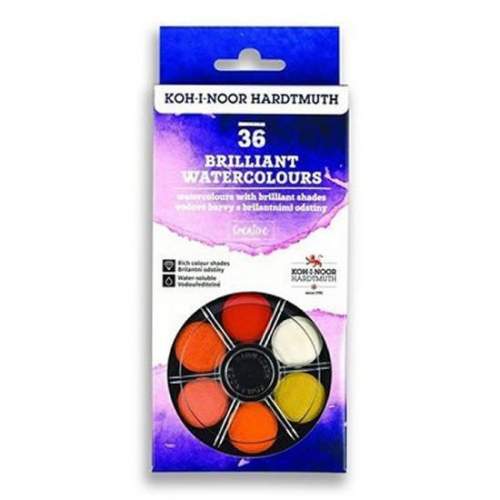 Koh-i-noor brilantní vodové barvy (anilinky) 36 barev, 22,5 mm