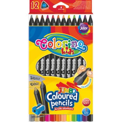 Trojhranné pastelky Colorino, JUMBO černé, 12 barev + ořezávátko