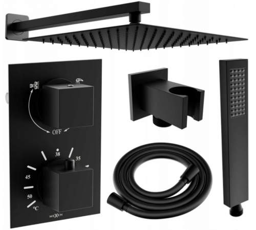 Sprchový set podomítkový MEXEN CUBE DR02 30 cm černý 77502DR0230-70