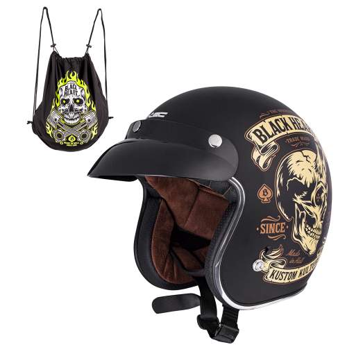 Moto přilba W-TEC Black Heart Kustom Barva Skull Horn, matně černá, Velikost XXL (63-64)