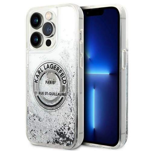 Karl Lagerfeld KLHCP14XLCRSGRS hard silikonové pouzdro iPhone 14 PRO MAX 6.7" silver Liquid Glitter RSG